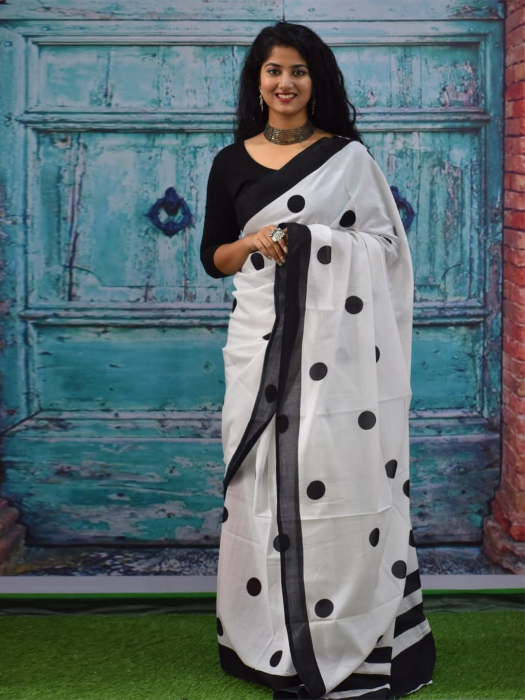 Craft Musium Polka Dot Pure Cotton Bagru Saree