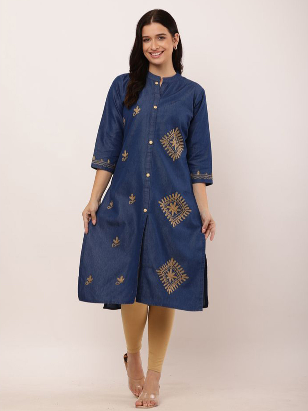 Sellingsea Women Embroidered Thread Work Denim Kurta