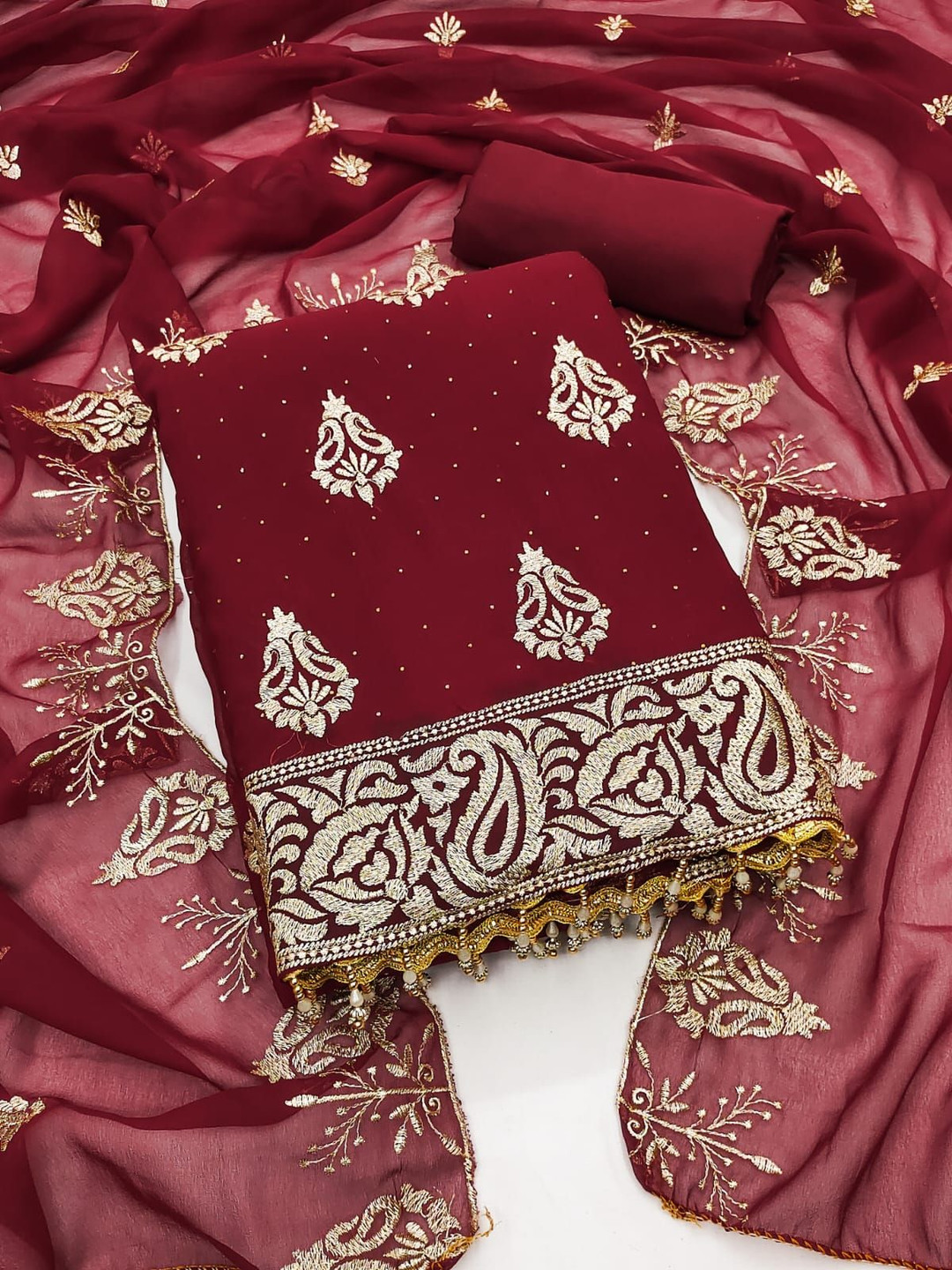 ICCHIT FAL Ethnic Motifs Printed Zari Work Unstitched Dress Material