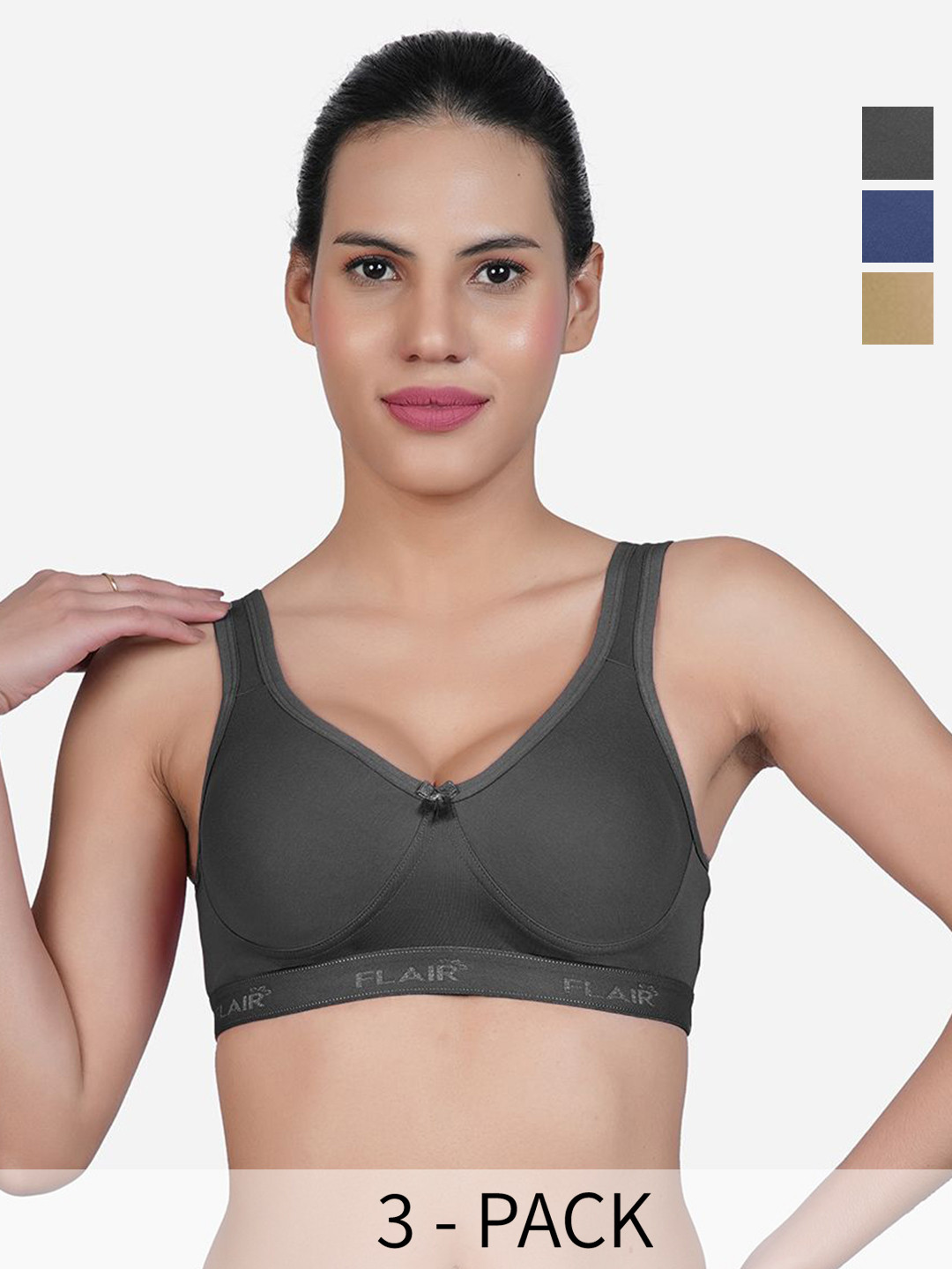 SHYAM SONS FLAIR Anika Pack Of 3 Full Coverage Non Padded Seamless Workout Bra