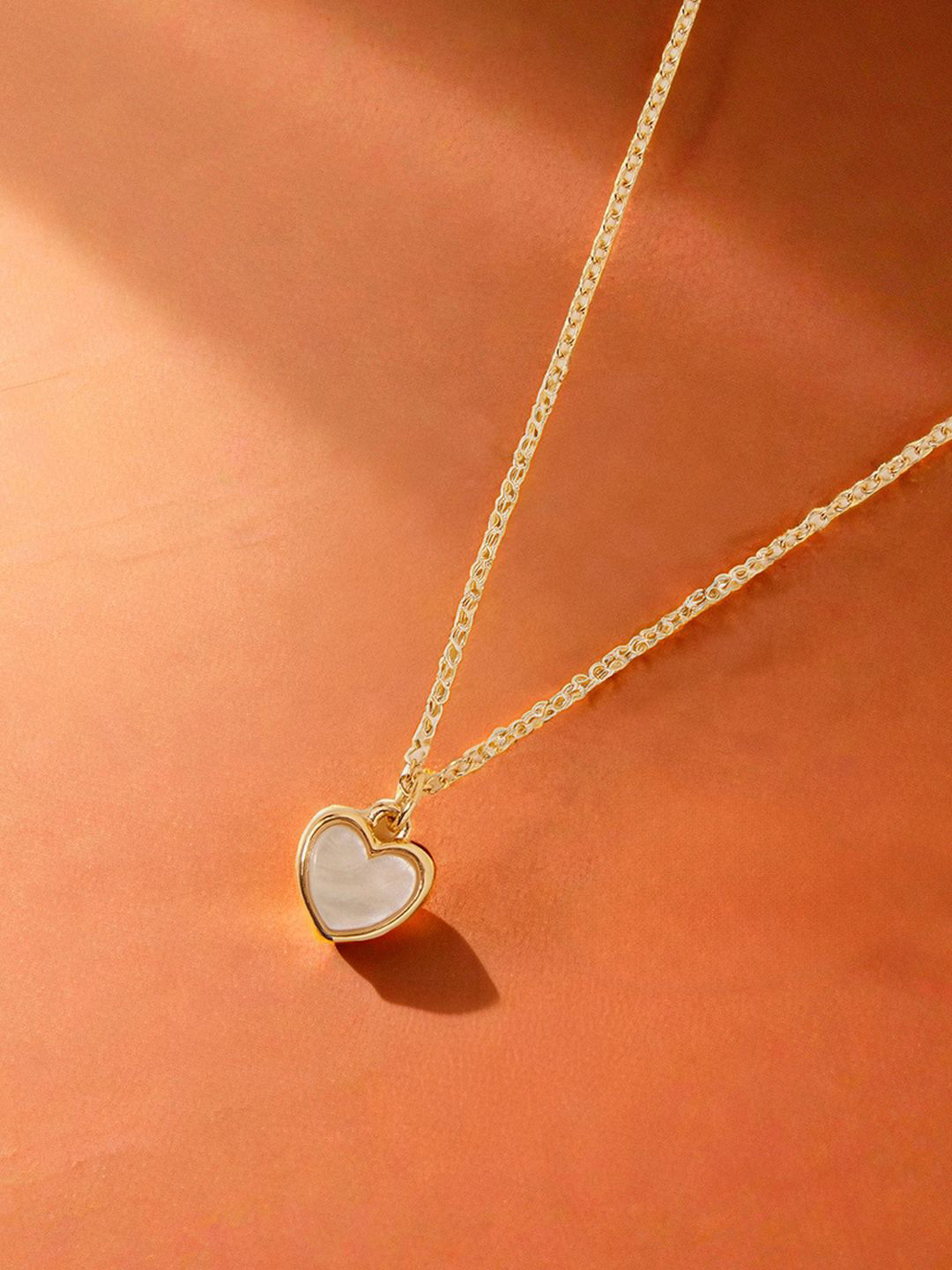 Accessorize Gold-Plated Moonstone Studded Heart Shaped Pendant with Chain