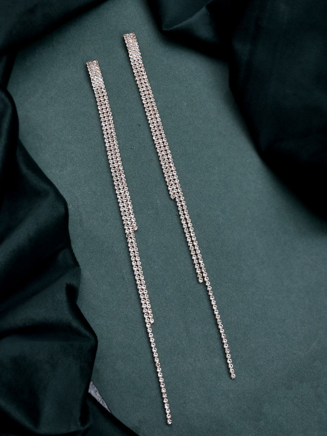 Voylla Timeless Sparkle Rose-Gold Plated Brass Rhinestone Quirky Drop Earrings