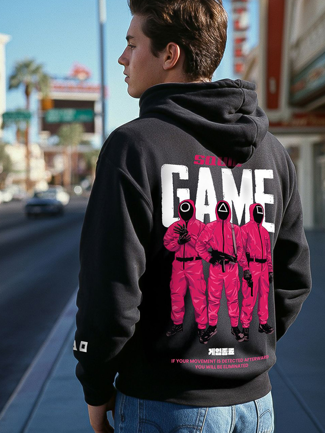 Bewakoof Heavy Duty Official Squid Game Men The Game Printed Oversized Hoodies Sweatshirt