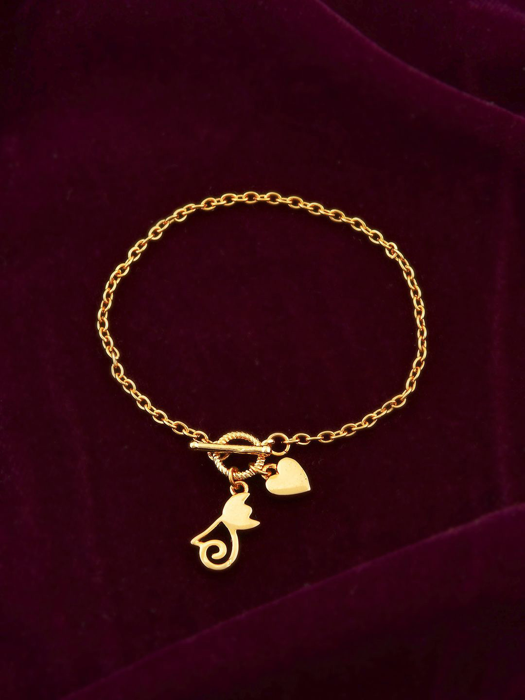 Voylla Gold-Plated Valentine's Day Pawsitively In Love Toggle Charm Bracelet