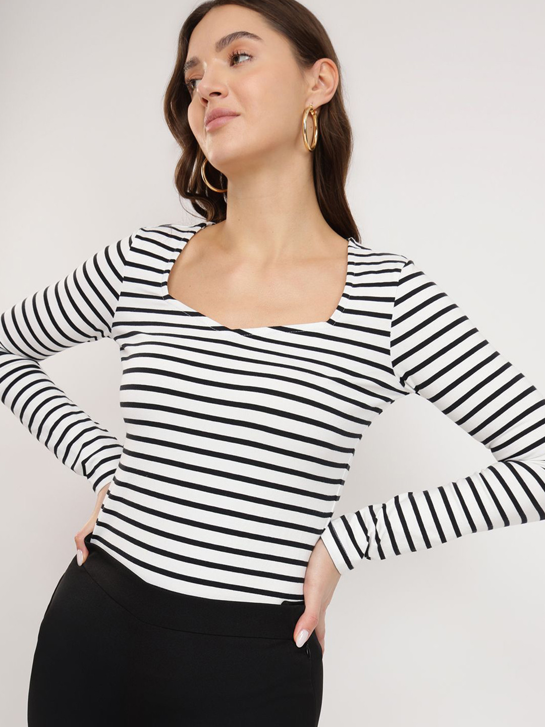 FableStreet Women Horizontal Striped Cotton Top