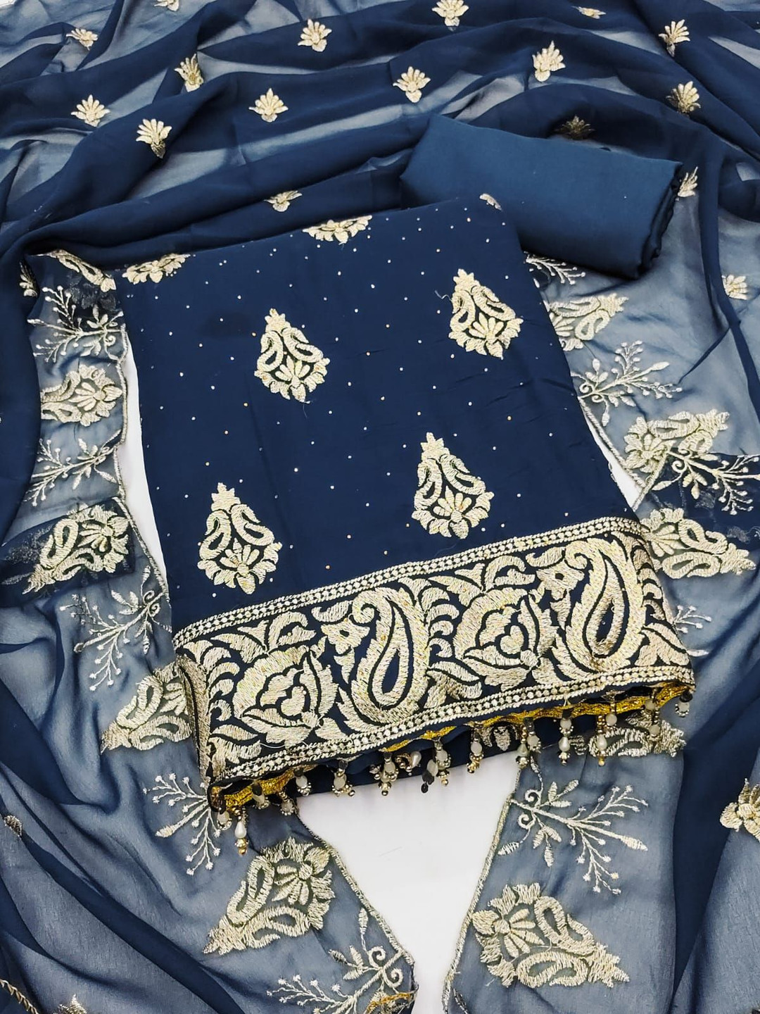 ICCHIT FAL Ethnic Motifs Printed Zari Work Unstitched Dress Material