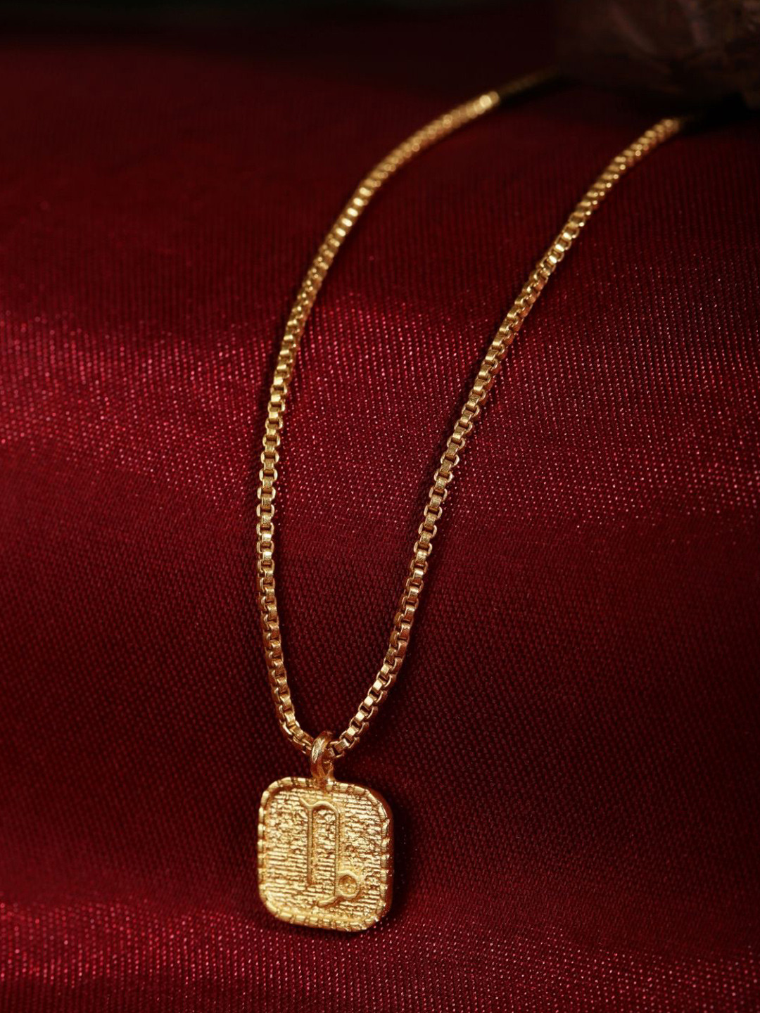 Berserk Gold-Plated Brass Capricorn Square Pendant With Chain