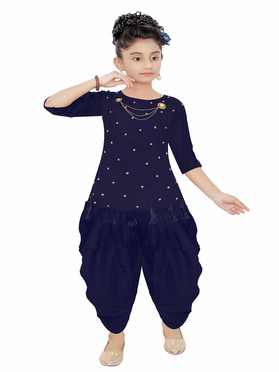 Epochlite Girls Embellished Round Neck Top With Dhoti Pants