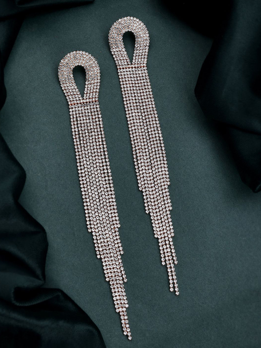 Voylla Timeless Sparkle Rose-Gold Plated Brass Rhinestone Quirky Drop Earrings