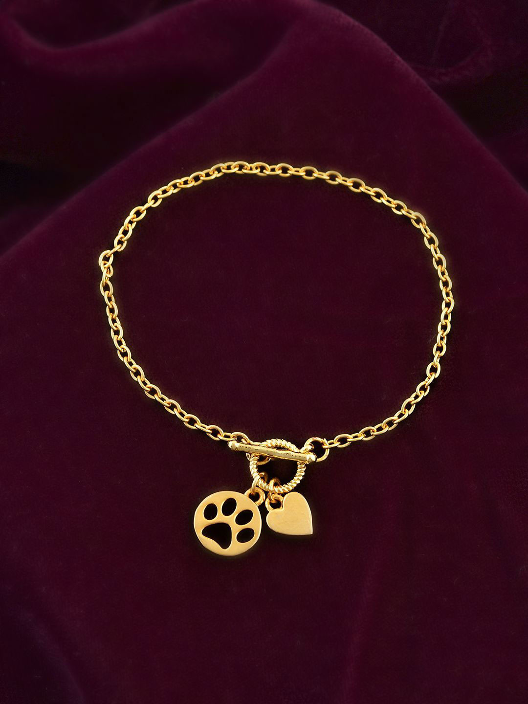 Voylla Gold-Plated Valentine's Day Pawfect Love Toggle Charm Bracelet