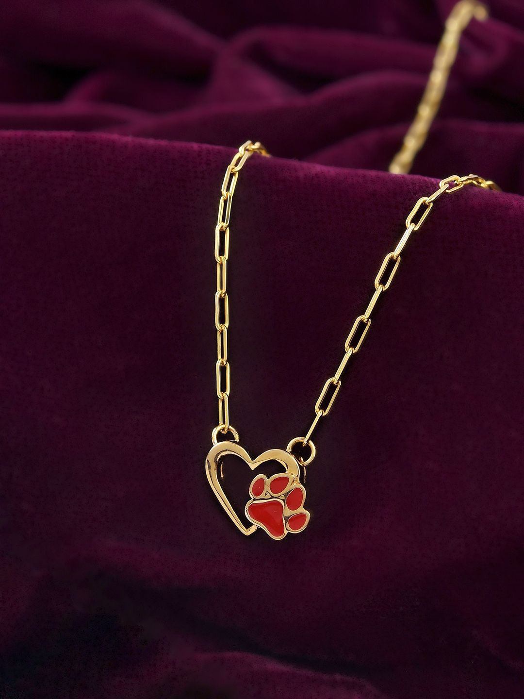 Voylla Gold-Plated Valentine's Day Pawprints On My Heart Pendant Minimal Chain