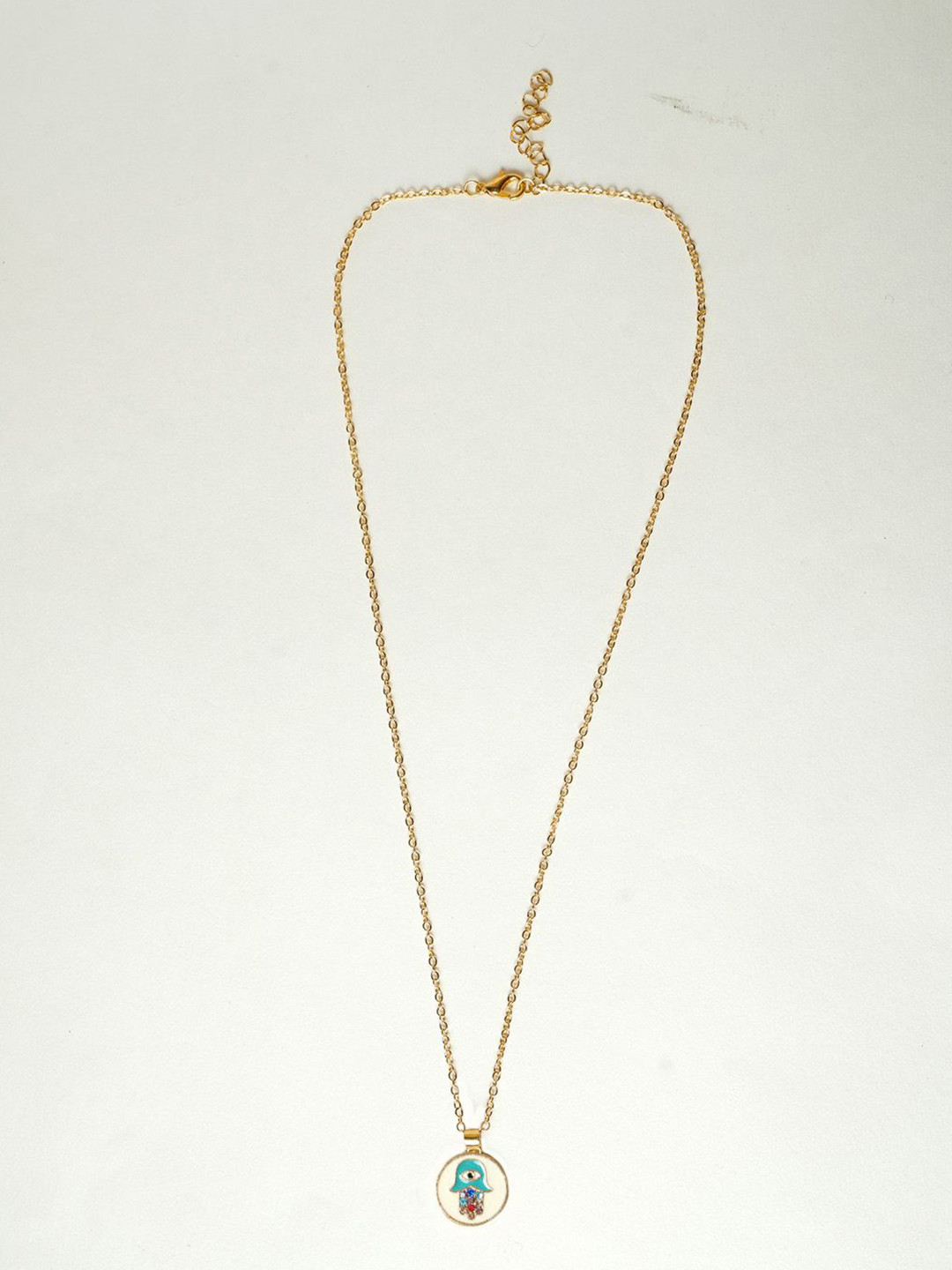 VIRAASI Gold Plated Stone Studded Hand Evil Eye Pendant with Chain