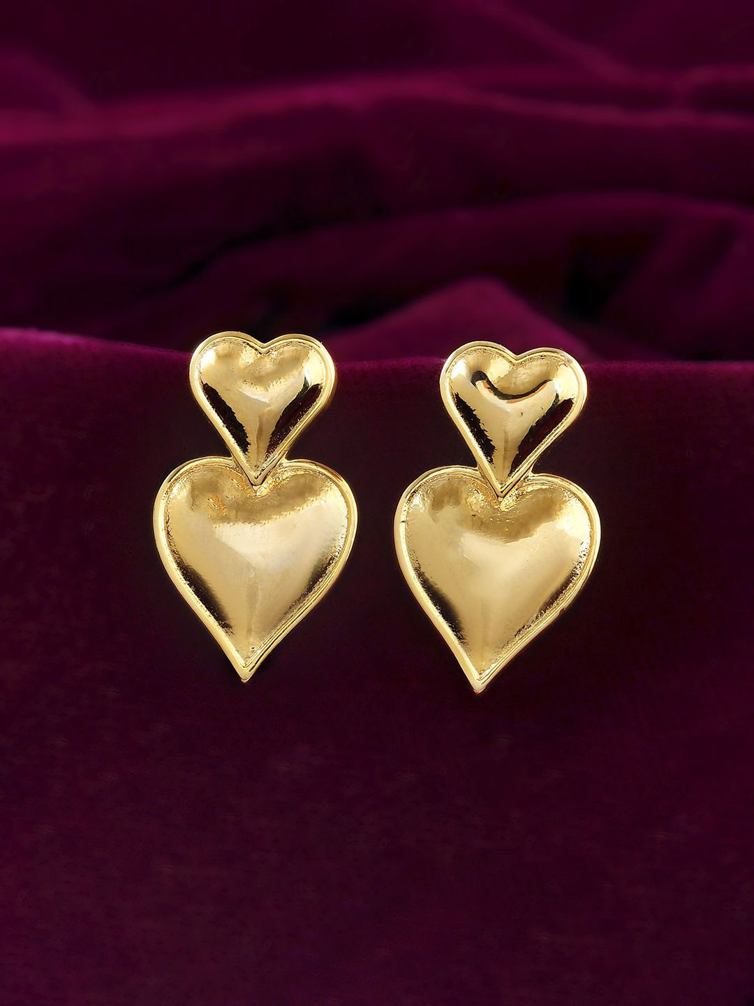 Voylla Trendy Heart Gold-Plated Brass Heart Shaped Drop Earrings
