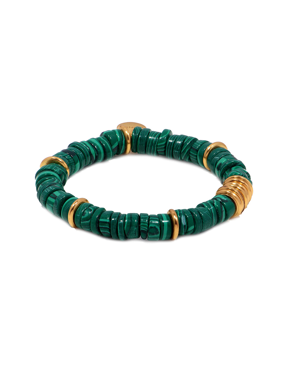 MNSH Gold-Plated Bohme Beads Malachite Elasticated Bracelet