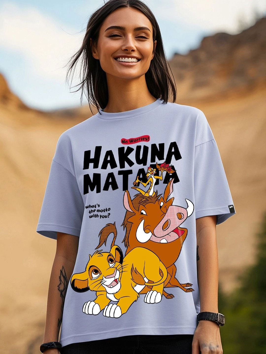 Bewakoof Official Disney Merchandise Hakuna Matata Women's Printed Oversized T-Shirt