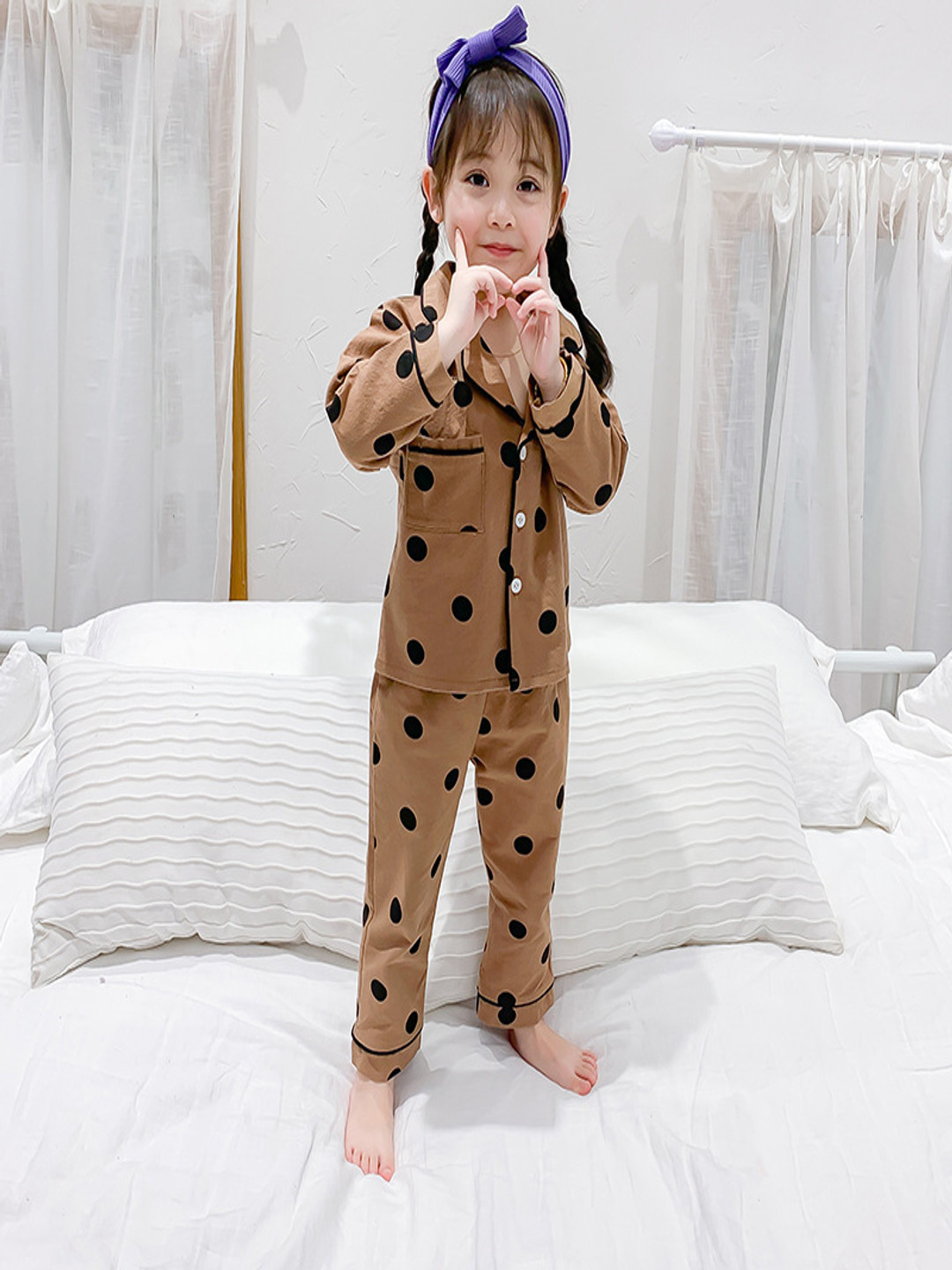 StyleCast x Revolte Girls Polka Dots Printed Lapel Collar Shirt With Pyjama