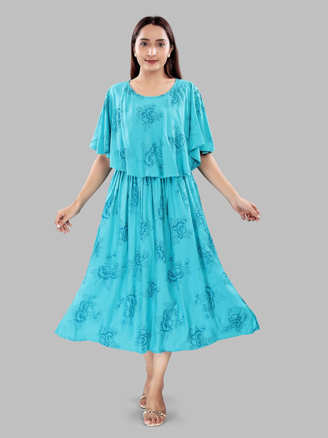 B2F Manufacturing & Designing Kurti Women Printed Maternity Fit & Flare Midi Dress