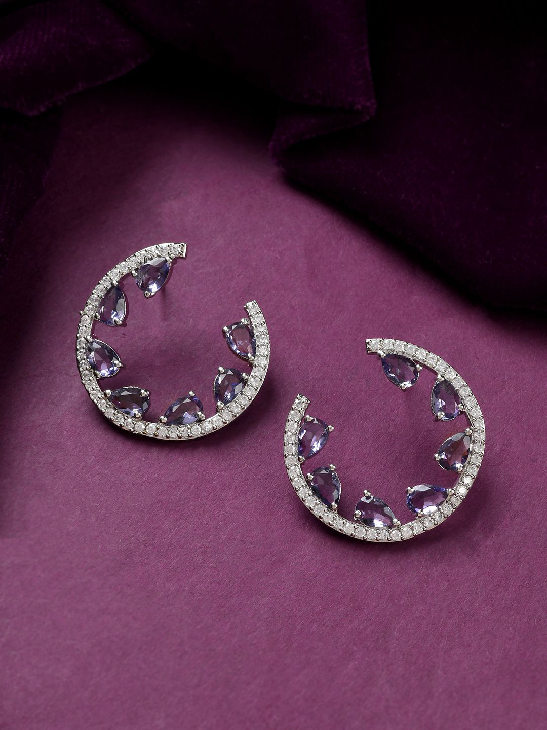 Voylla Royal Romance Rhodium-Plated Brass American Diamond Teardrop Shaped Studs