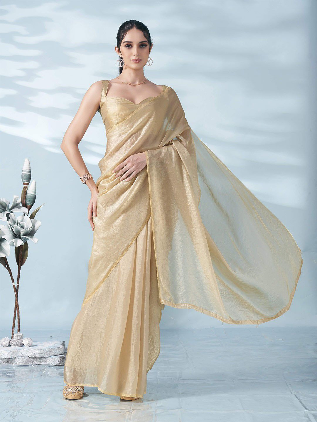 Mitera Solid Pattern Satin Saree