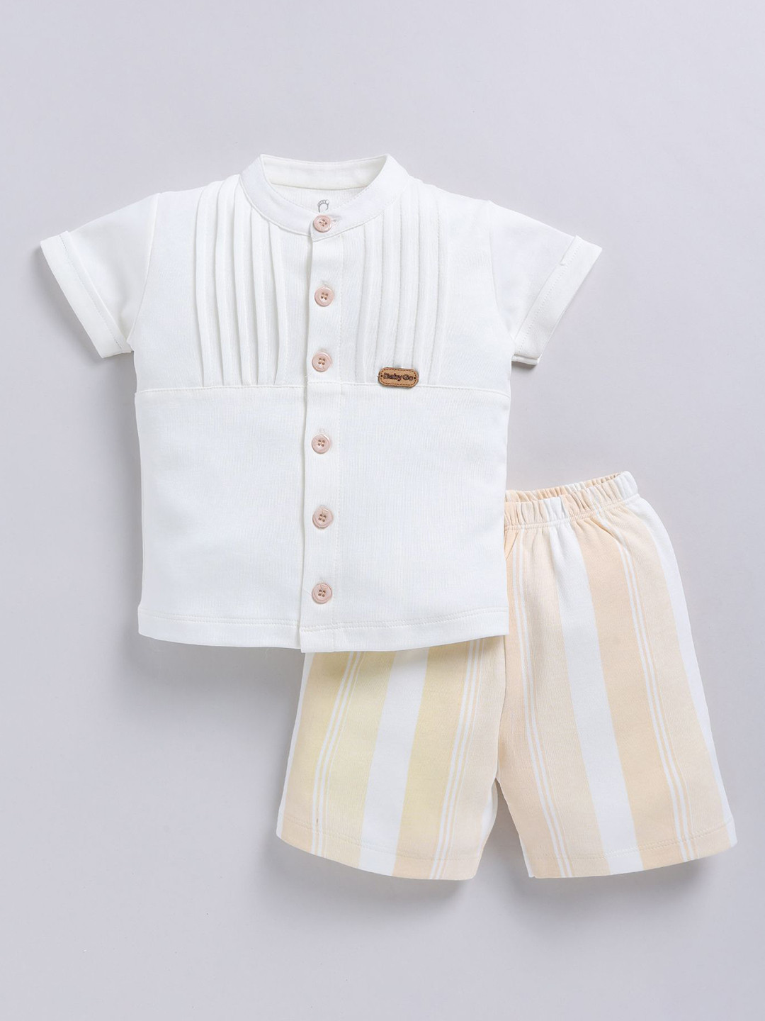 BABY GO Boys Band Collar Pure Cotton Shirt With Shorts