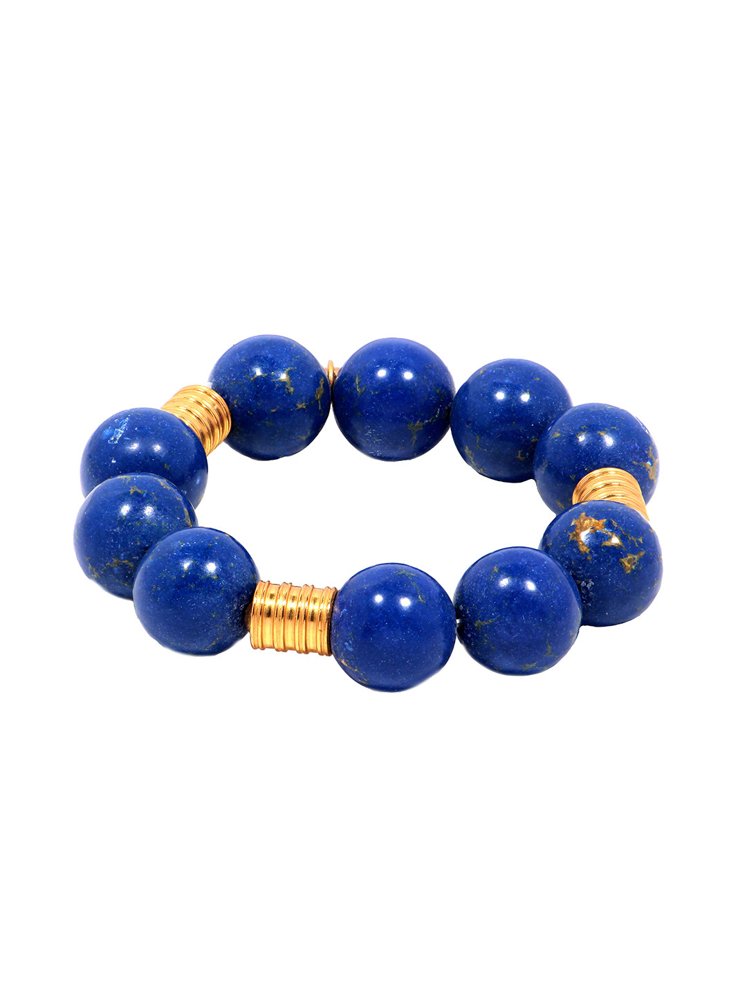 MNSH Gold-Plated Boheme Beads Lapis Ball Elasticated Bracelet