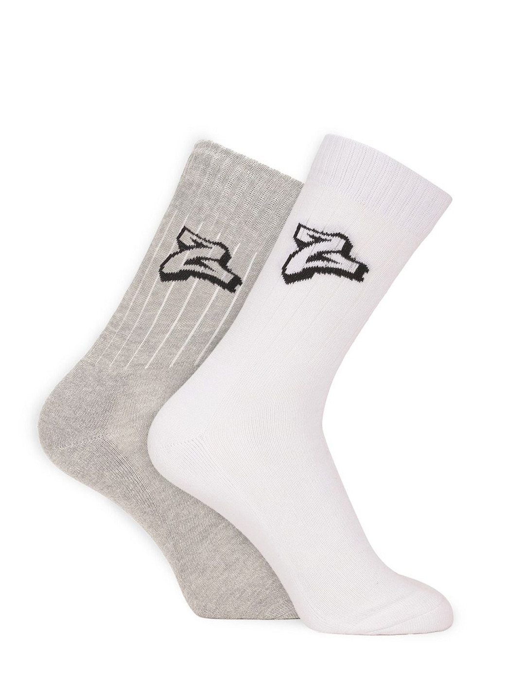 MuscleBlaze Unisex Z Crew Pack Of 2 White & Grey Cotton Crew Length Socks