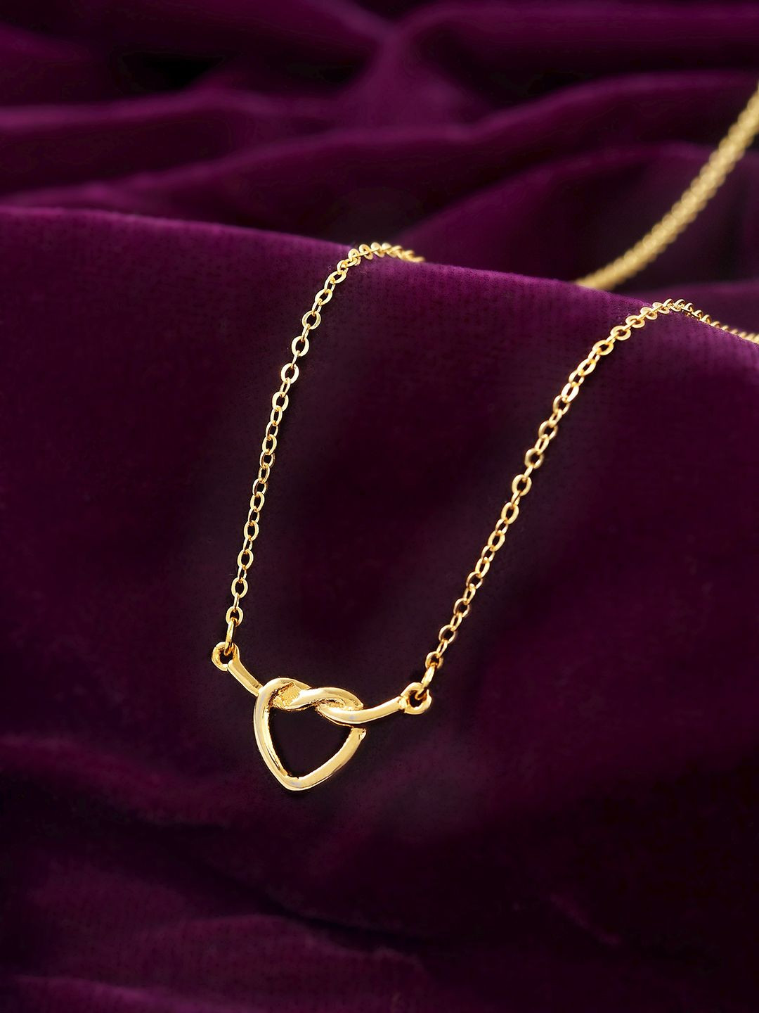 Voylla Gold-Plated Valentine's Day Heart Knot Minimal Pendant Chain