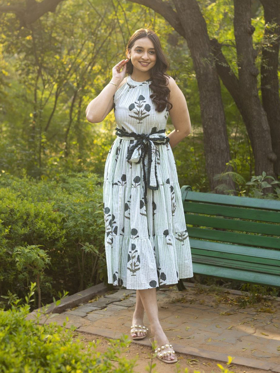 ANUVAS Women Pistachio Midsummer Day Floral A-Line Dress