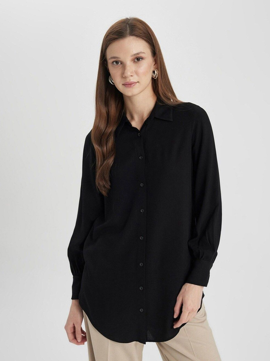 WHY SO FAB Women Comfort Oversized Fit Spread Collar Solid Cotton Casual Shirt