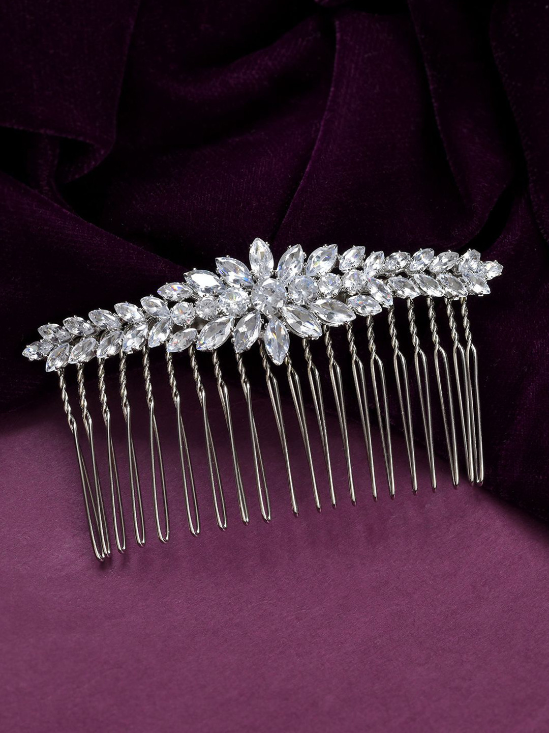 Voylla Rhodium-Plated Stones Studded Royal Romance Kama Comb Pin Hair Accessories