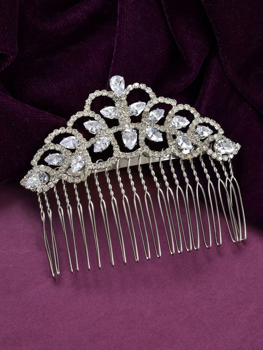 Voylla Rhodium-Plated Stones Studded Royal Romance Valentina Comb Pin Hair Accessories