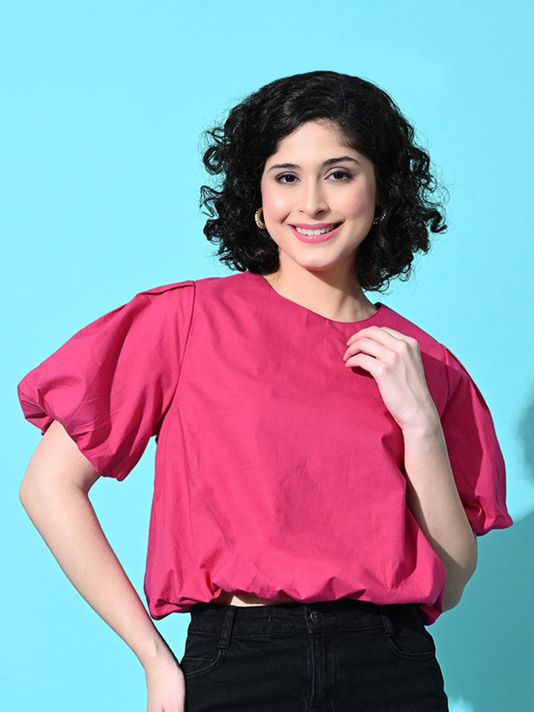 DressBerry Women Puff Sleeve Pure Cotton Balloon Top