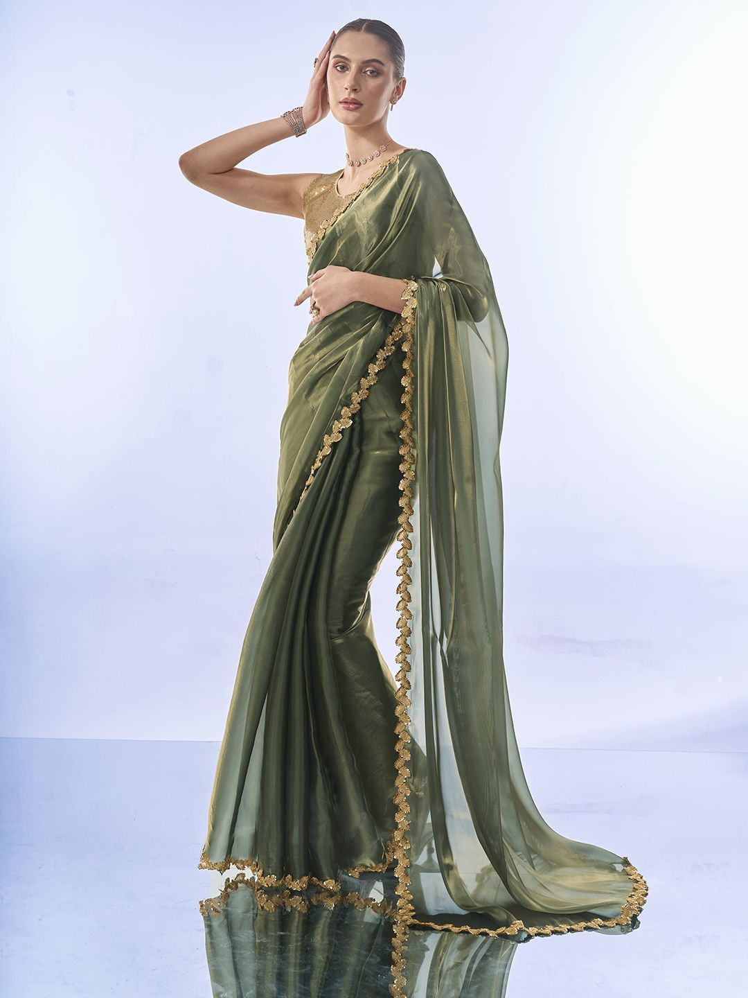 Mitera Embroidered Organza Solid Pattern Saree