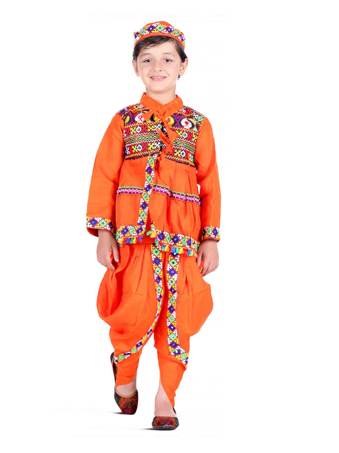 itsmycostume Boys Gujrati kedia Pure Cotton Costume Set Kurta With Dhoti Pant & Cap