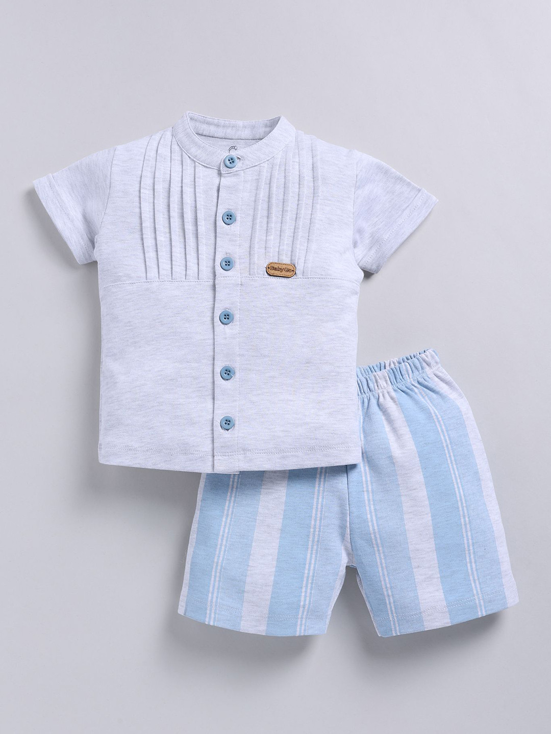 BABY GO Boys Band Collar Pure Cotton Shirt With Shorts