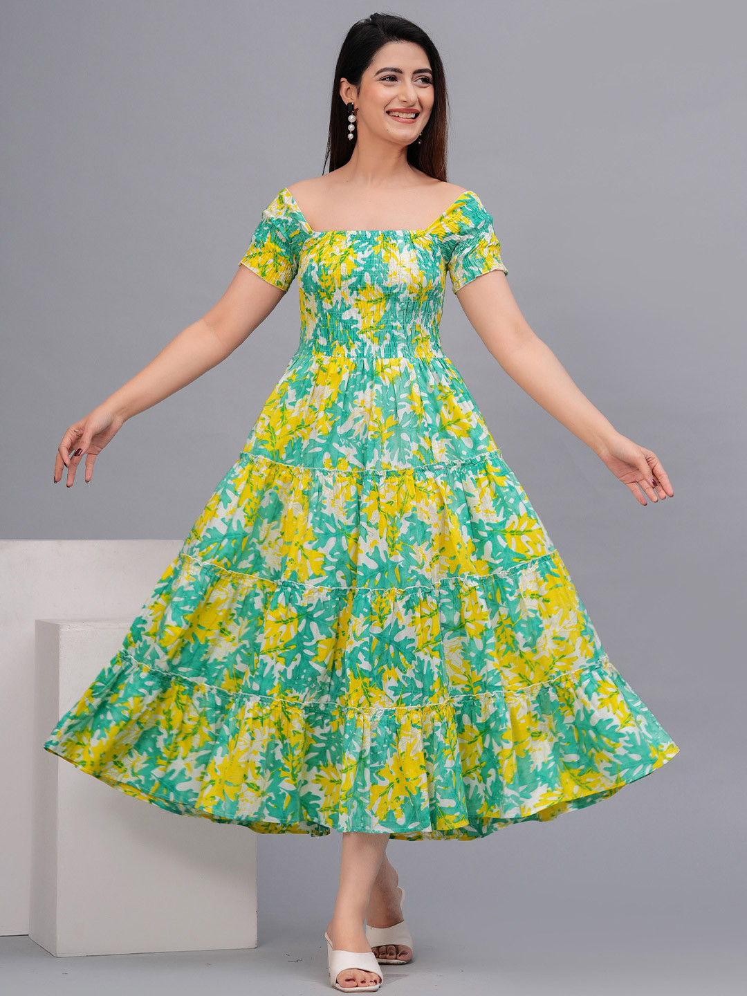 Fmkcreation Women Floral Printed Fit & Flare Midi Dress