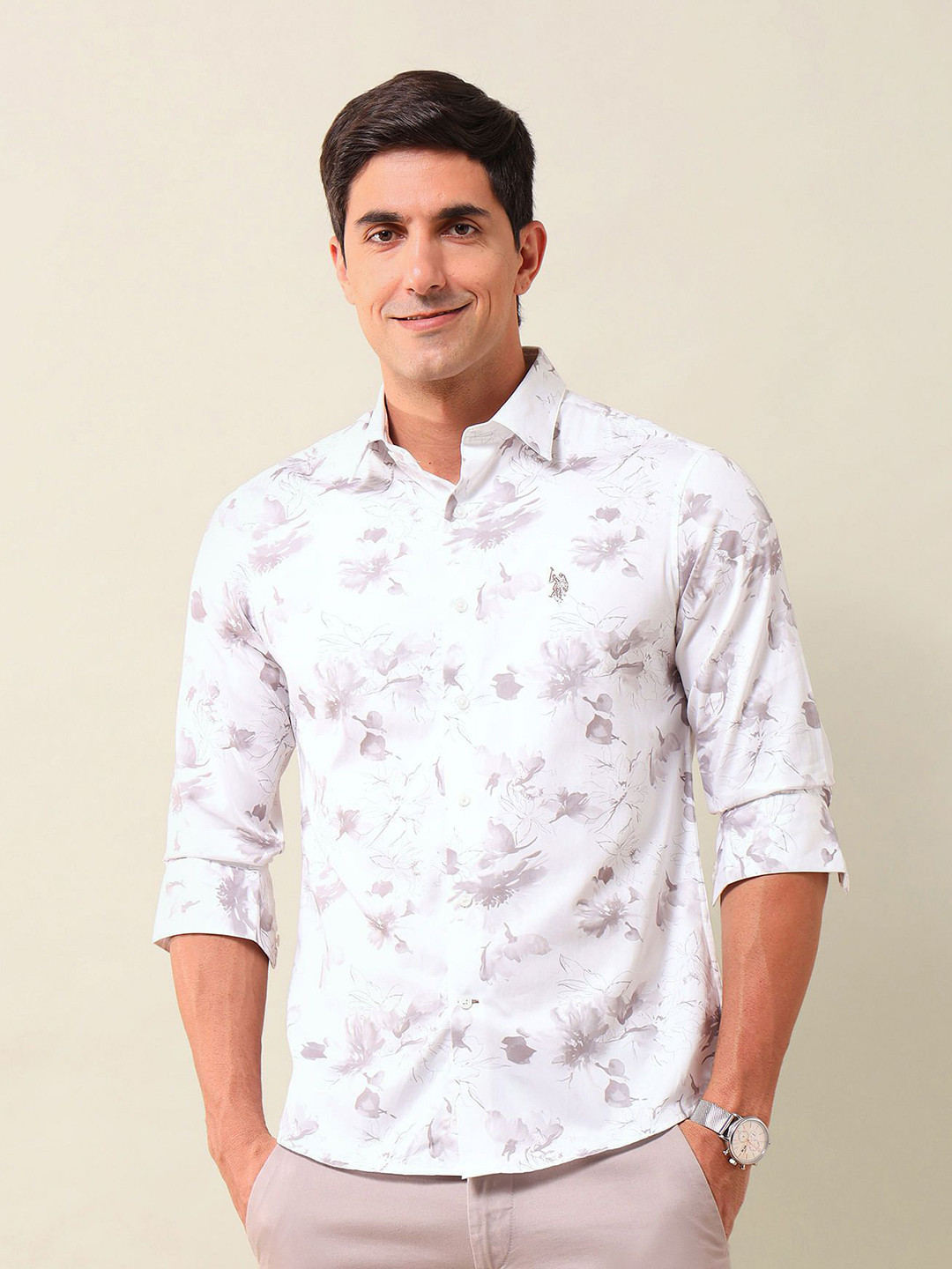 U.S. Polo Assn. Men Slim Fit Spread Collar Floral Printed Cotton Casual Shirt