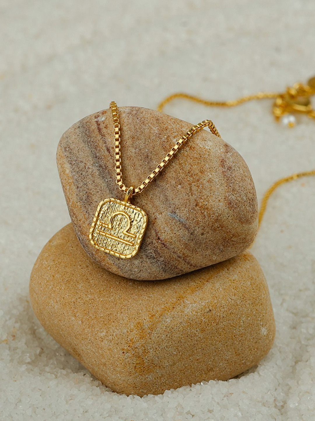 Berserk Gold Plated Scorpio Libra Chain Square Pendant with Chain
