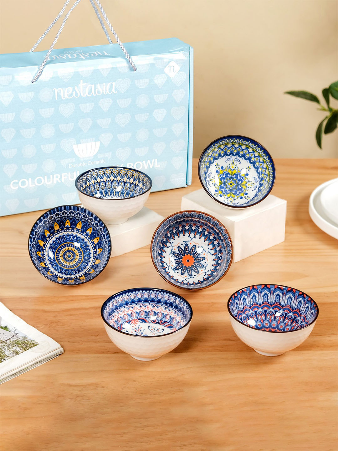 Nestasia Unisex 6 Pcs Ceramic Navy Blue Soup Bowl 350 ml