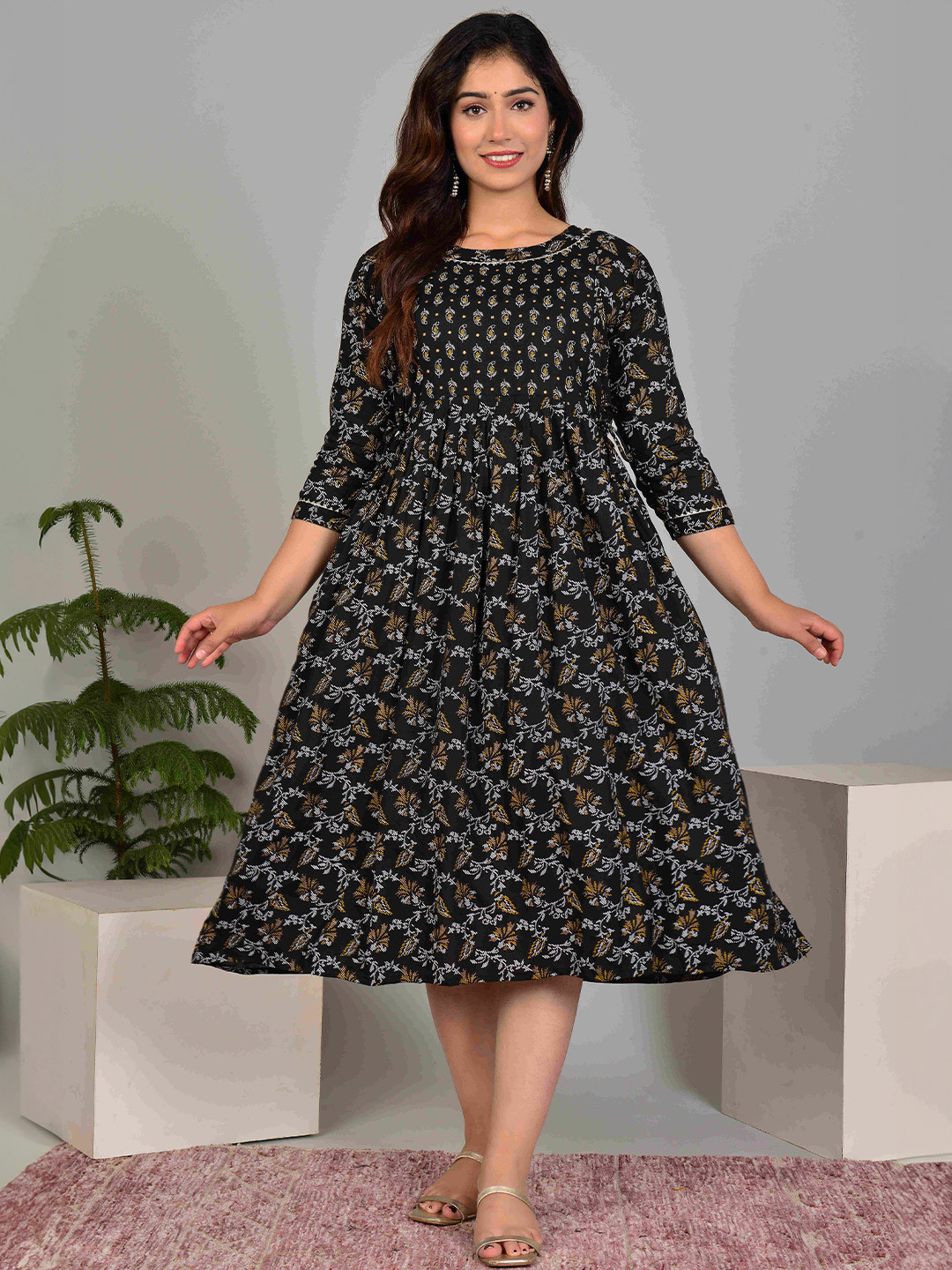 mad fury Floral Print Maternity Cotton A-Line Dress