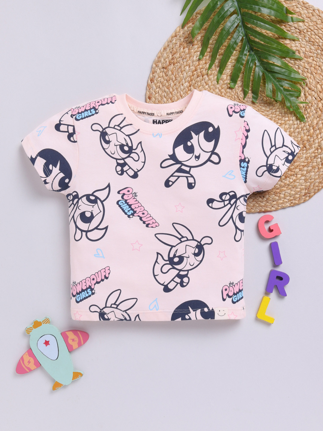 Happy Faces Kids Girls Powerpuff Girls Printed Pure Cotton T-Shirt