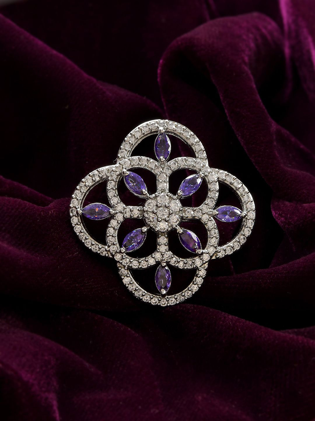 Voylla Rhodium-Plated AD Studded Royal Romance Juliana Statement Finger Ring