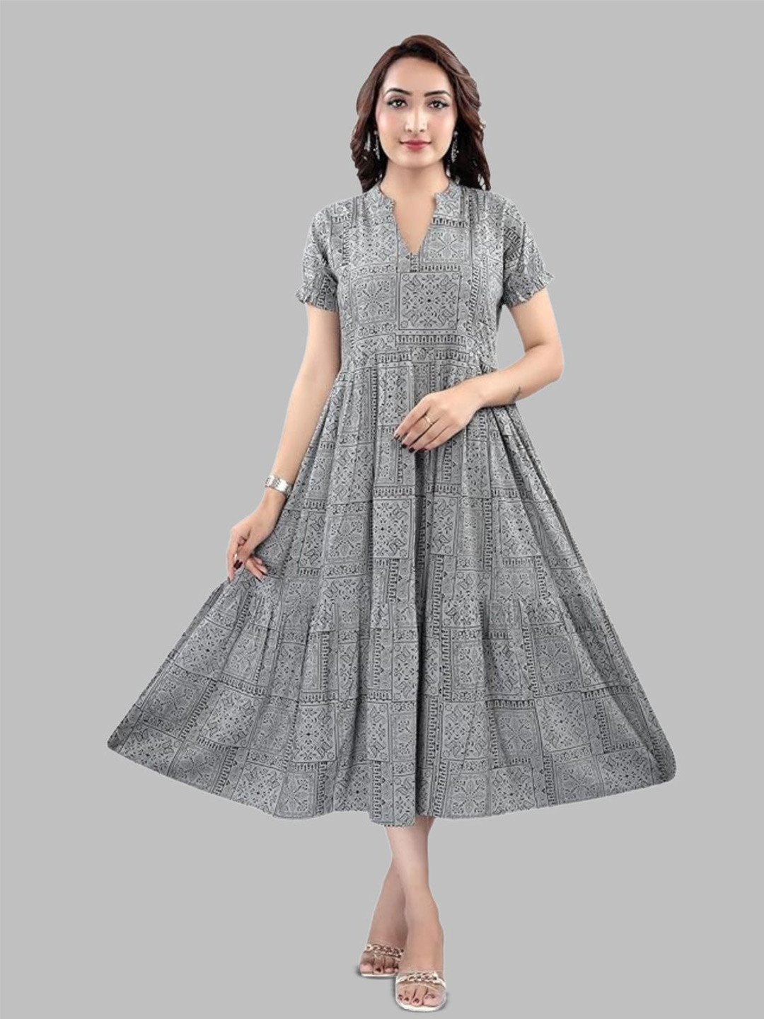 B2F Manufacturing & Designing Kurti Floral Print Maternity Fit & Flare Midi Dress