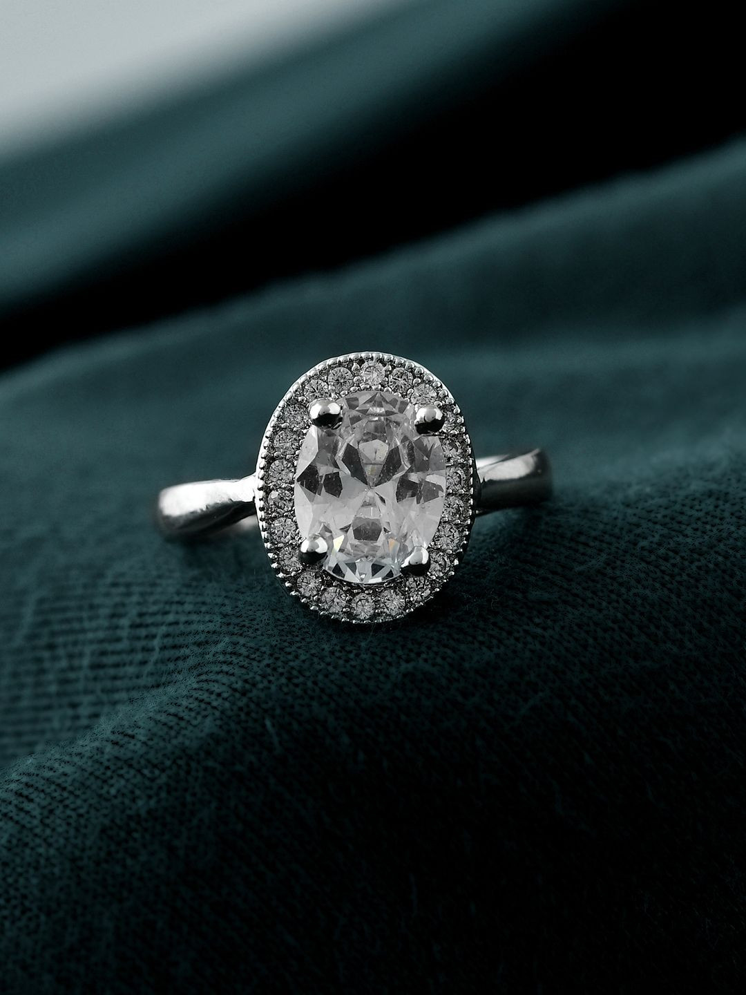 Voylla Rhodium-Plated AD Studded Valentine's Day Endless Love Solitaire Finger Ring