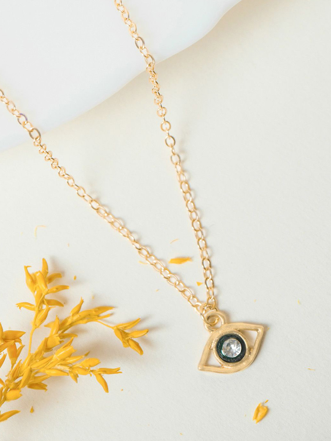 VIRAASI Gold-Plated Stone Studded Evil Eye Shaped Pendant with Chain
