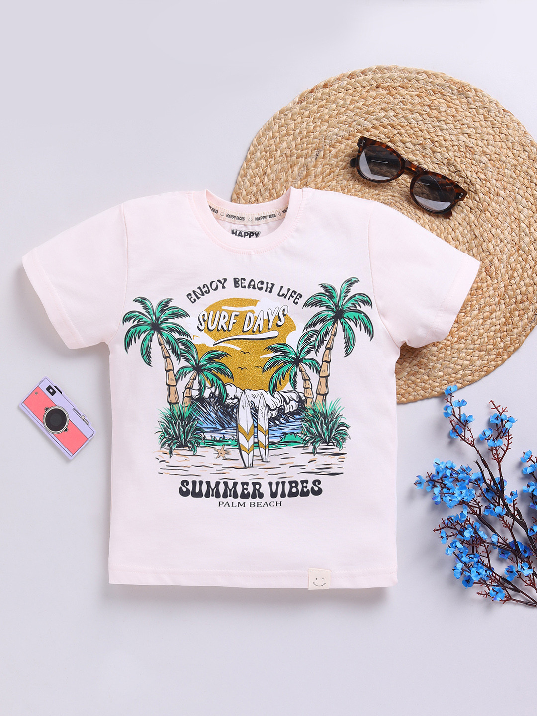 Happy Faces Boys Printed Tropical Pure Cotton T-shirt