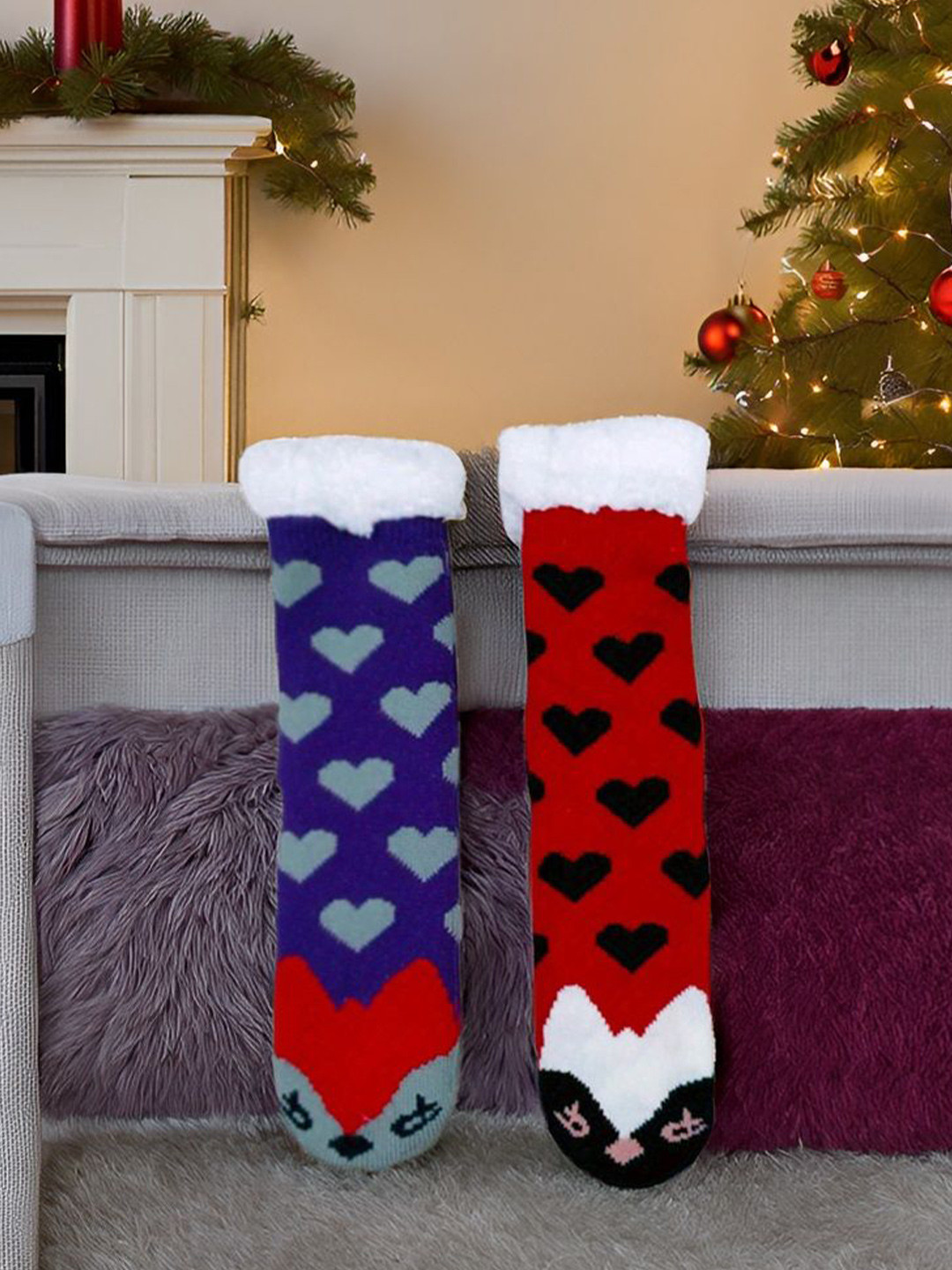 Butterthief Pack Of 2 Unisex Patterned Calf-Length Sherpa Socks