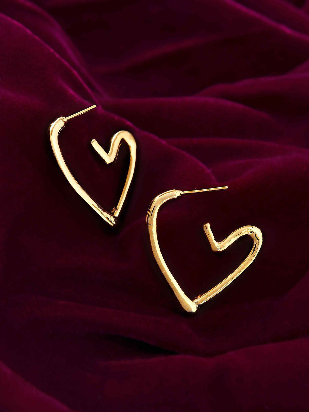 Voylla Trendy Darling  Gold-Plated Brass Heart Shaped Hoop Earrings