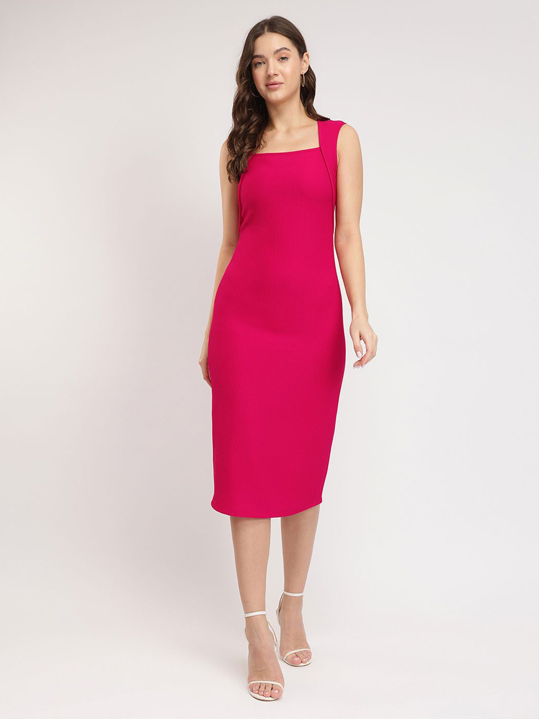 FableStreet Bodycon Knitted Dress Fuchsia
