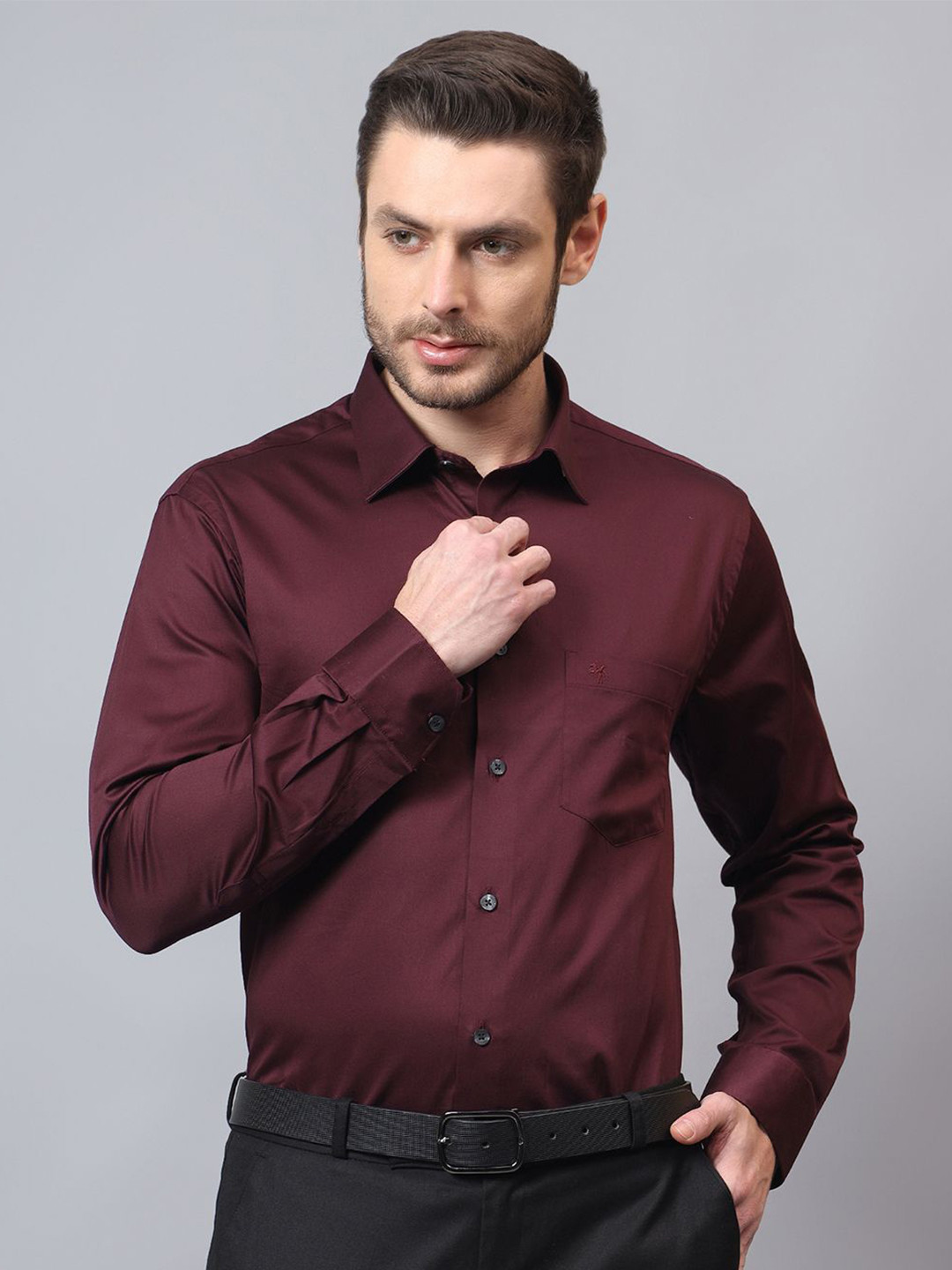 Cantabil Men Slim Fit Spread Collar Solid Cotton Casual Shirt